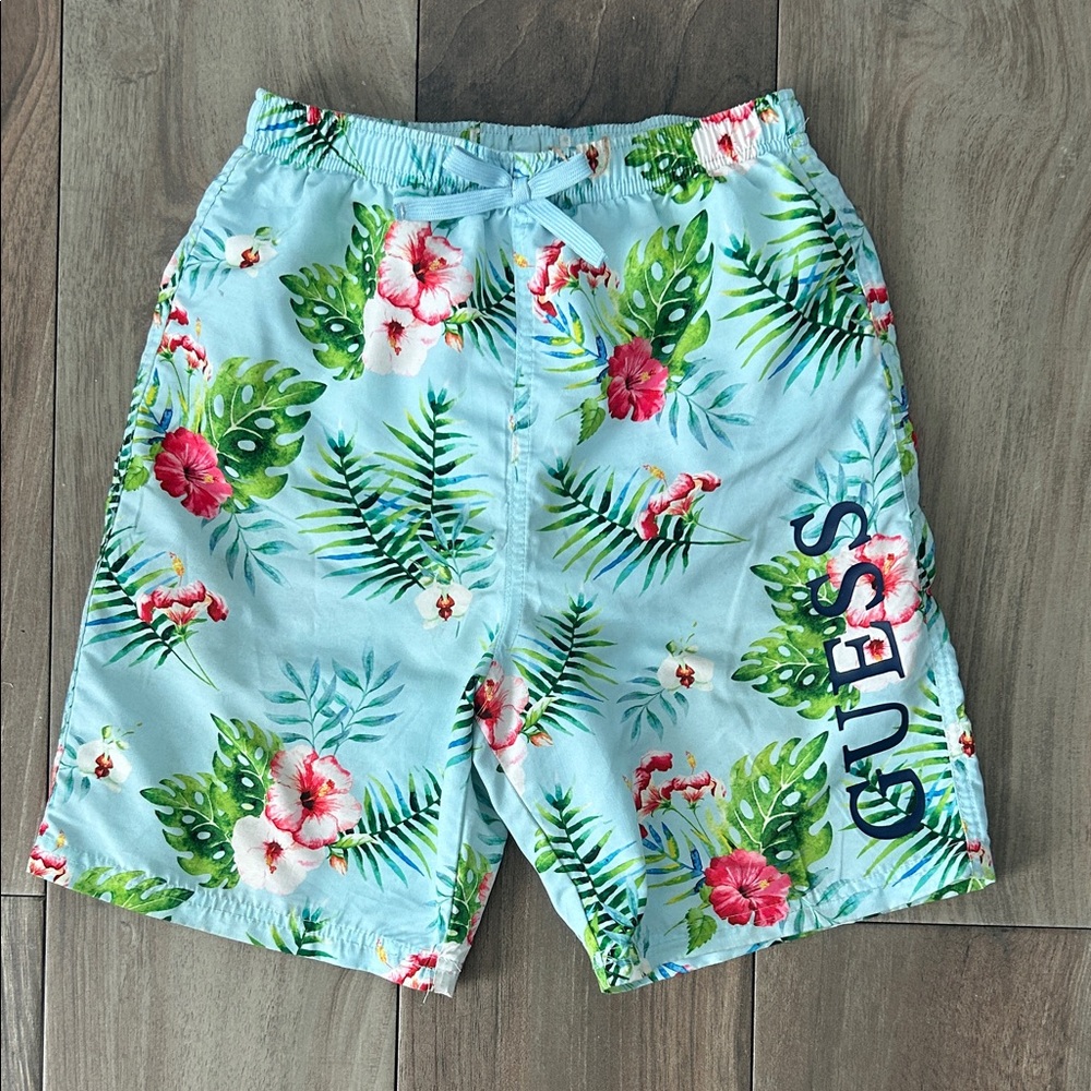 Guess Tropical Floral Swim Shorts in Light Blue